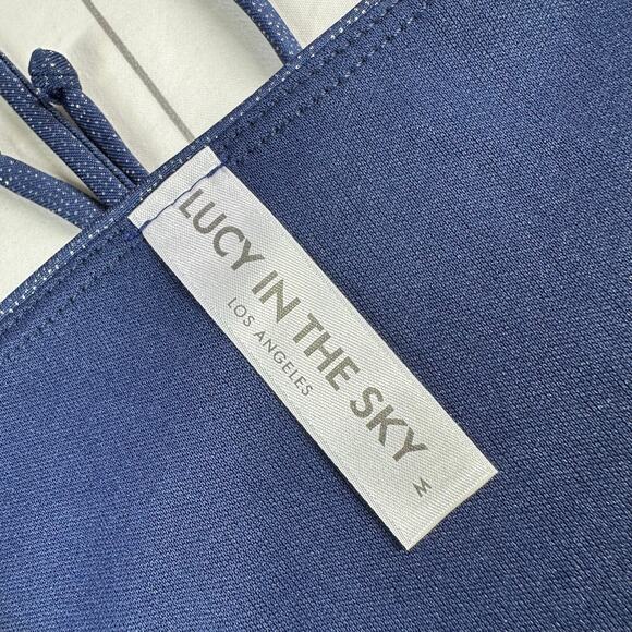 Lucy in the Sky Dress Womens Medium Blue Foil Flare Sleeve Mini Party Drape - Picture 4 of 11